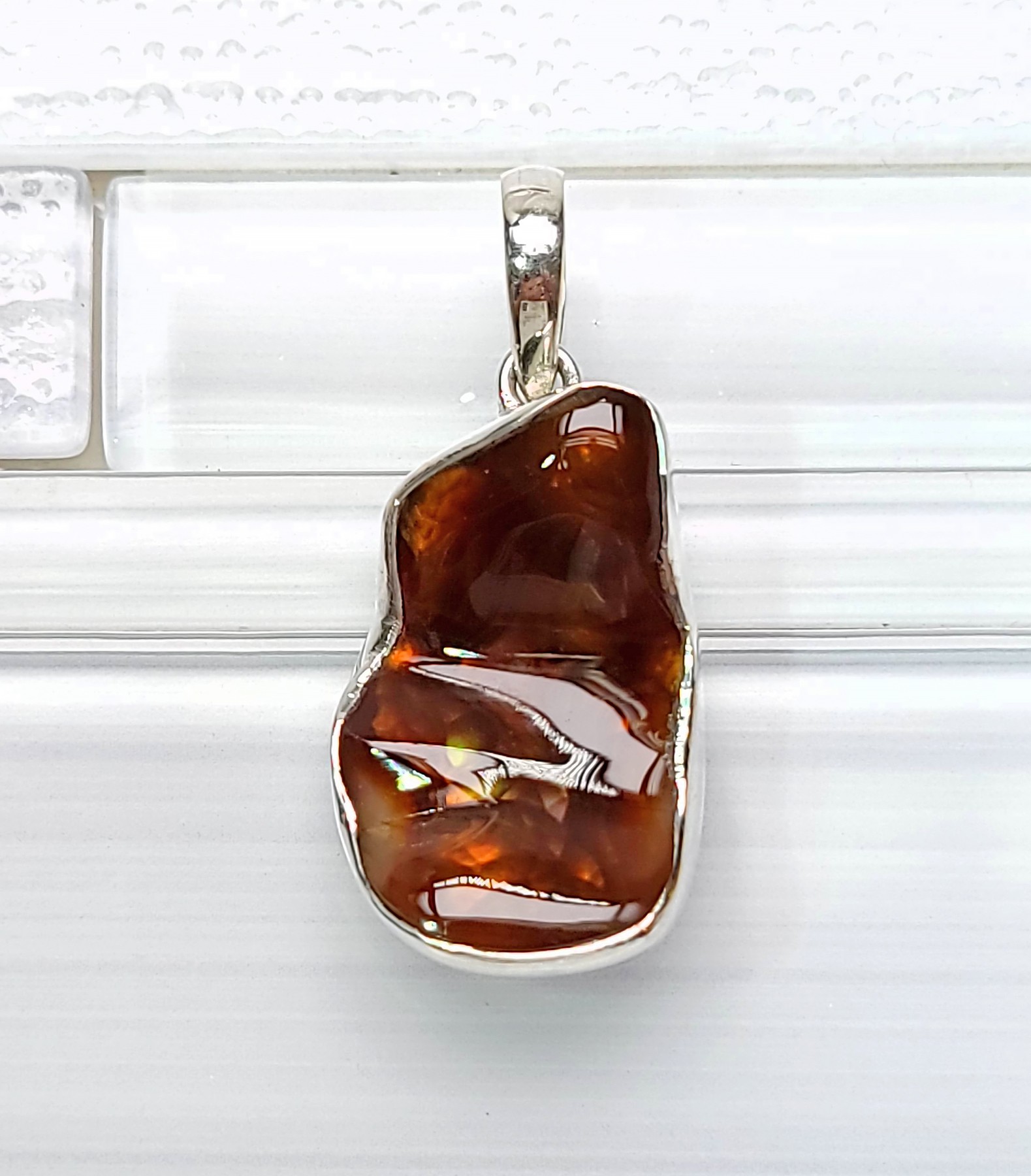 Mexican Fire Agate Gemstone Sterling Silver Pendant
